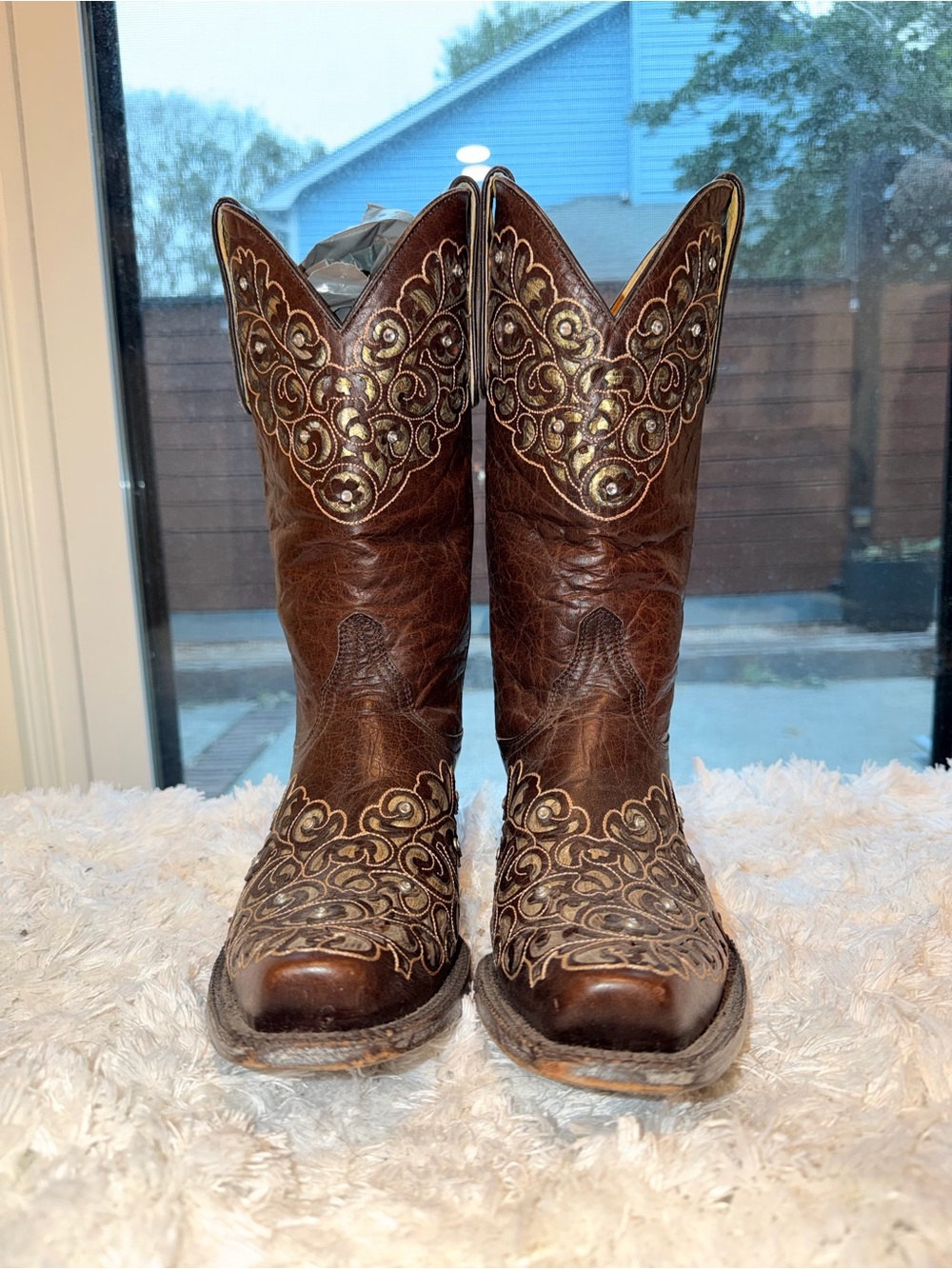 Old Gringo Brown Leather Boots with Gold Embroidery